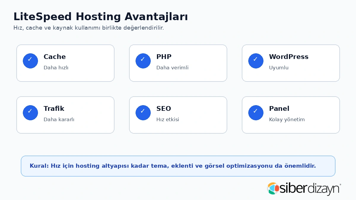 LiteSpeed hosting avantajları cache PHP WordPress trafik SEO ve panel yönetimi